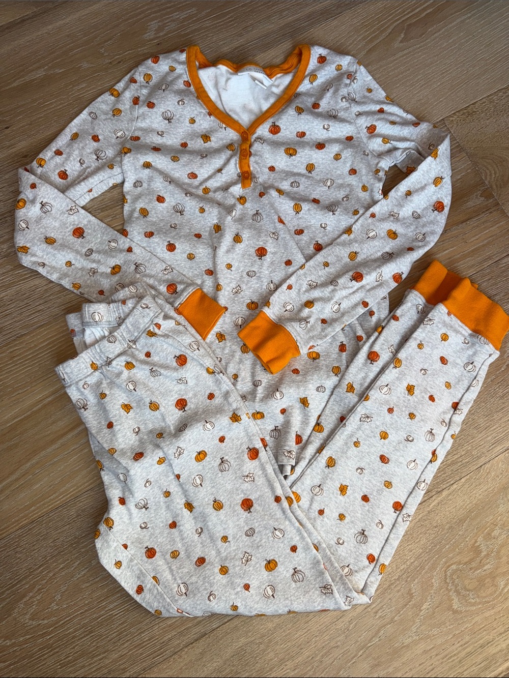 LC Lauren Conrad Cream Pumpkin-Print Long Sleeve Pajama Set with Orange Trim
